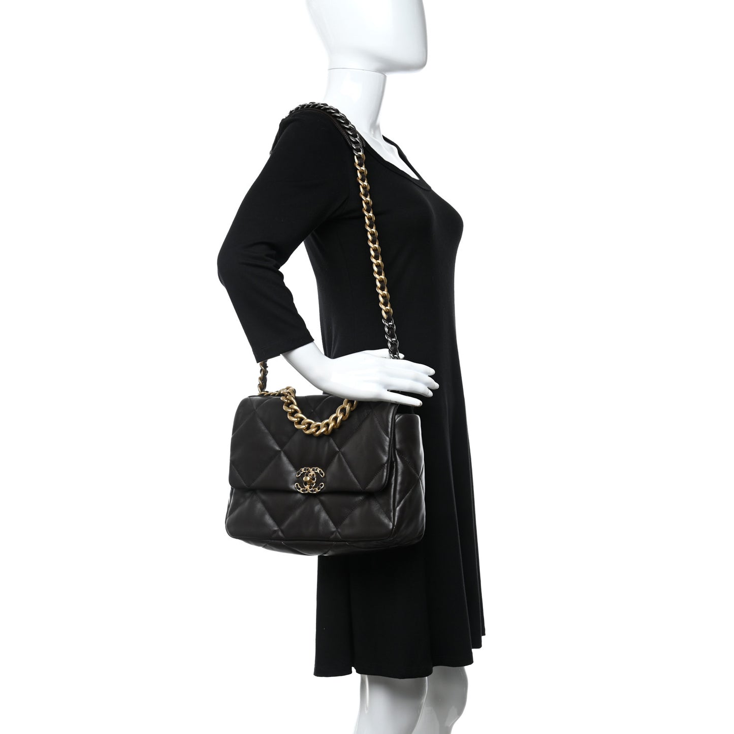 Lambskin Quilted Large Chanel 19 Flap Dark Brown