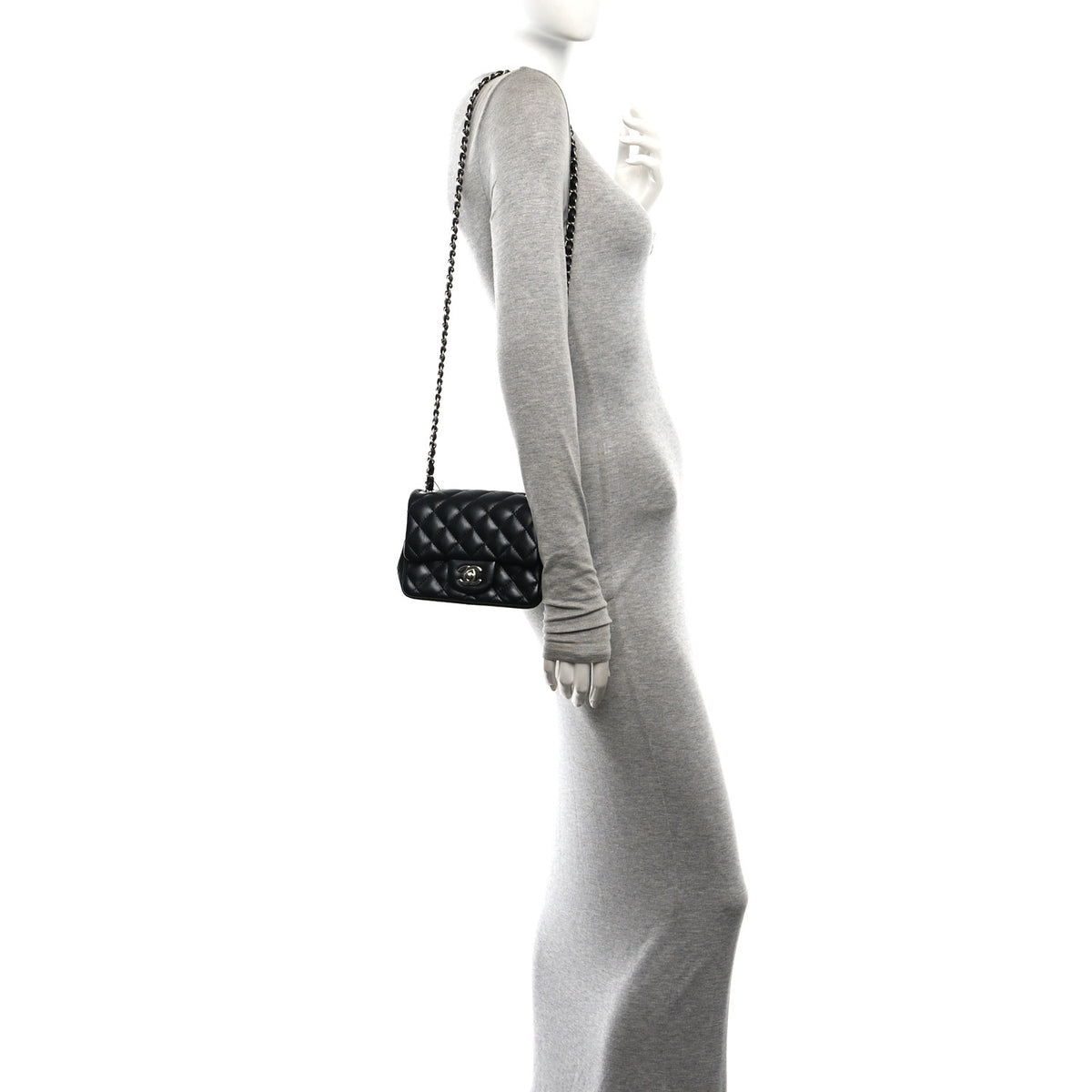 Lambskin Quilted Mini Square Flap Black