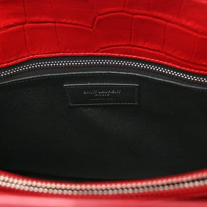 Saint Laurent Calfskin Crocodile Embossed Small Sac De Jour Red 6 of 10