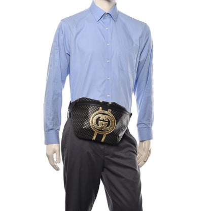 Gucci X DAPPER DAN Calfskin Laminated Ayers GG Micro Monogram Mens Belt Bag Black 2 of 12