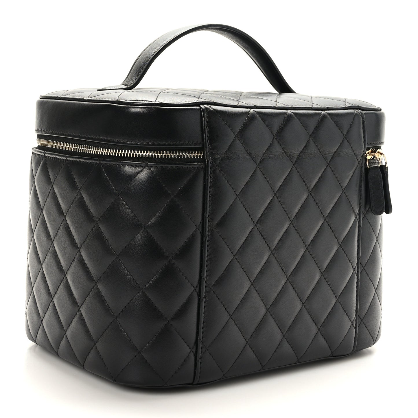 Lambskin Quilted Large Vanity Pouch Black