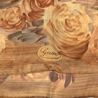Gucci Silk Floral Scarf Brown 3 of 3