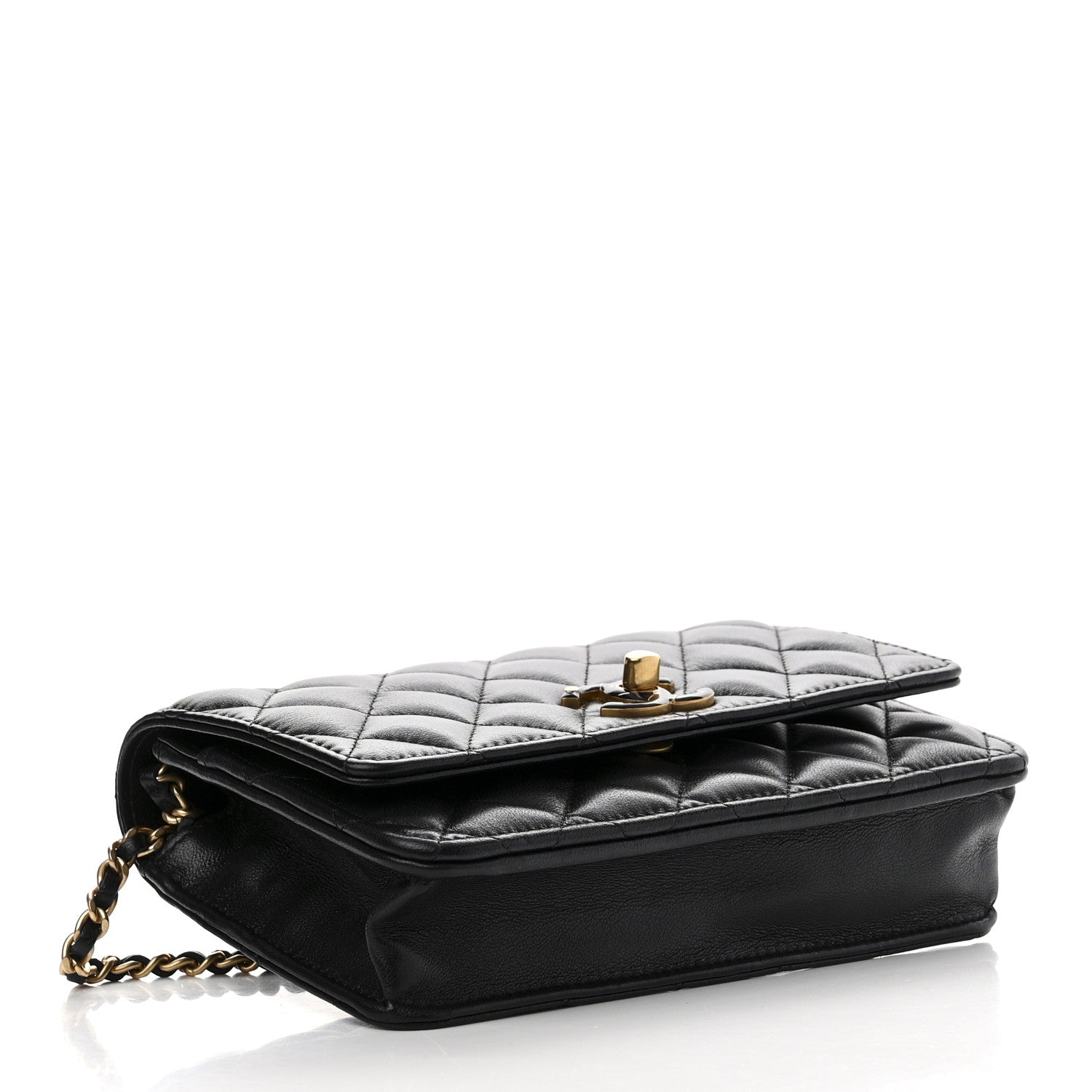 Chanel Lambskin Quilted Enamel CC Wallet on Chain WOC Black 4 of 12