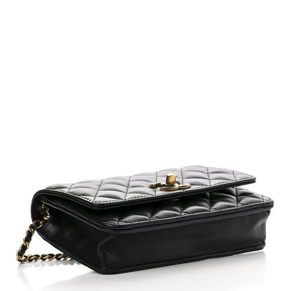 Chanel Lambskin Quilted Enamel CC Wallet on Chain WOC Black 4 of 12
