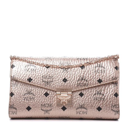 MCM Metallic Visetos Millie Wallet On Chain Champagne Gold 1 of 9