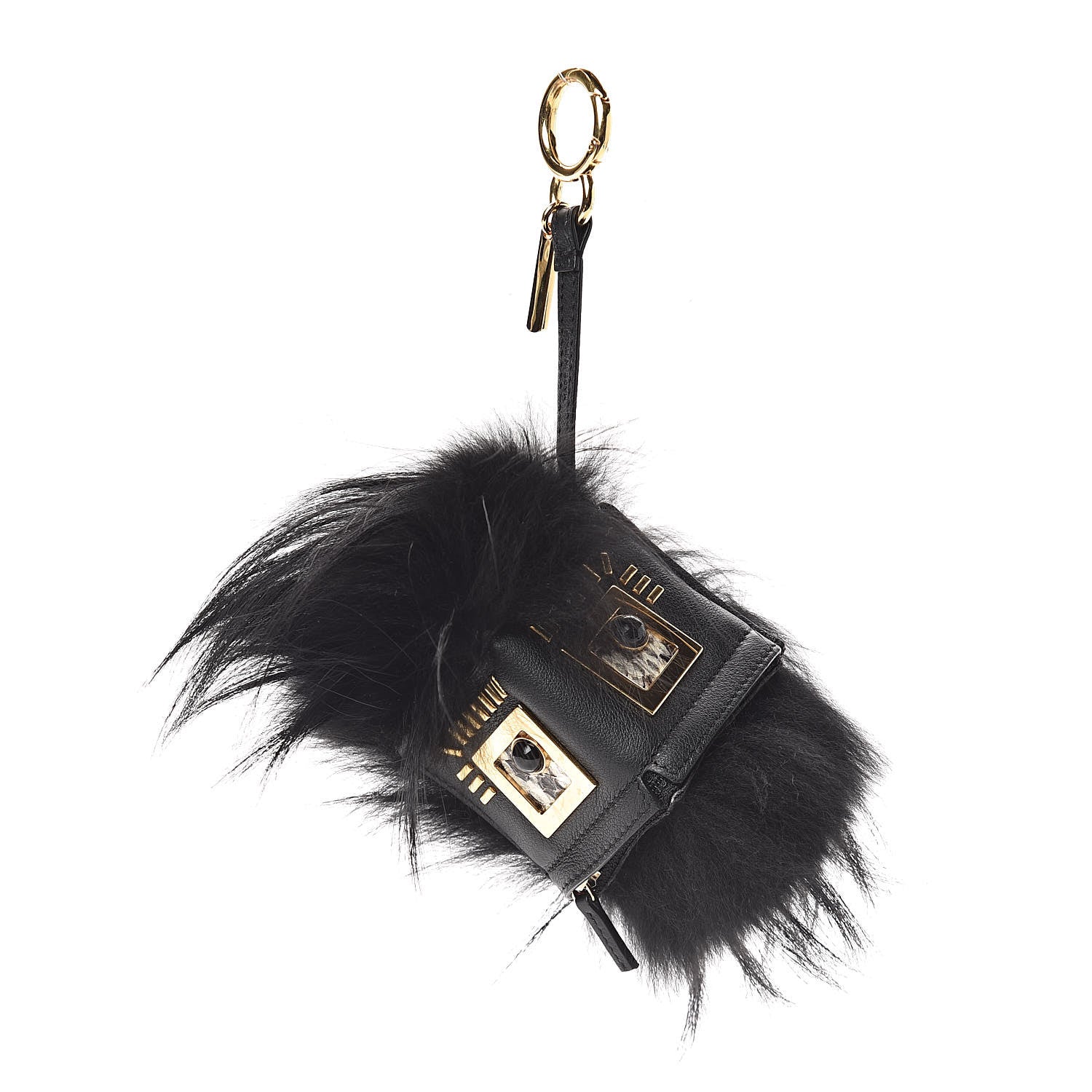 Fendi Fox Fur Calfskin Hypnoteyes Coin Purse Bag Bug Charm Black 1 of 3