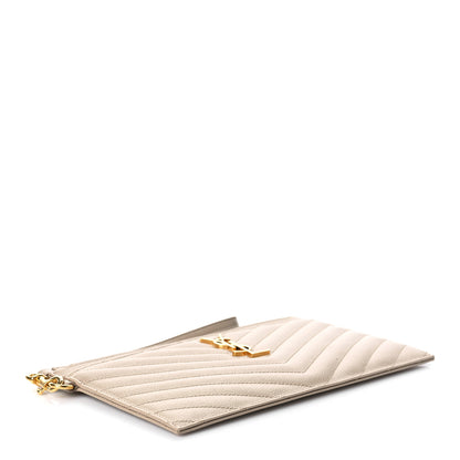 Saint Laurent Grain De Poudre Chevron Monogram Large Bill Pouch Dark Beige 4 of 11