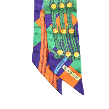 Hermes Silk Brandebourgs Twilly Violet Vert Orange 2 of 3