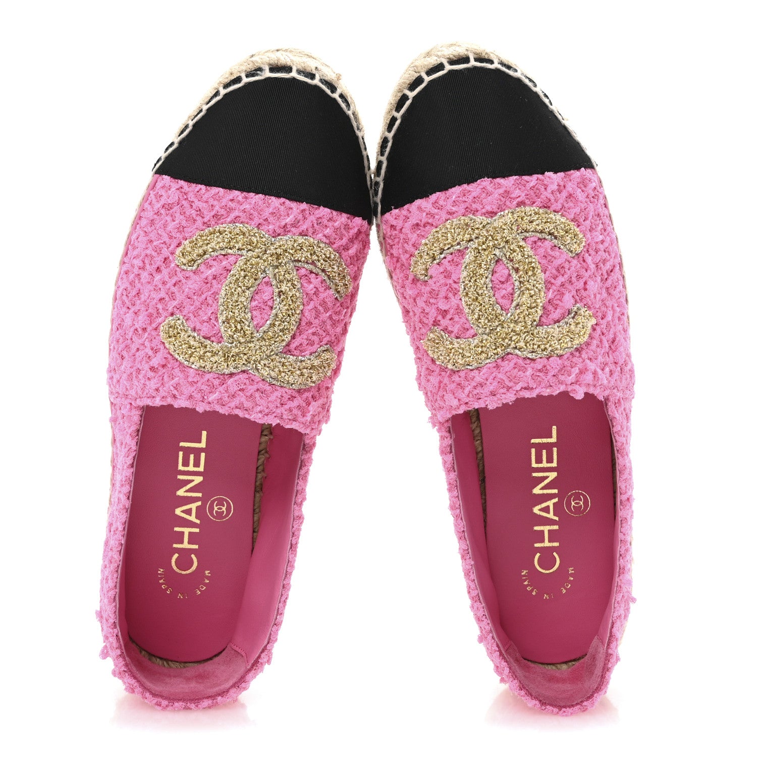 Chanel Tweed Grosgrain CC Espadrilles 35 Pink Black 2 of 10
