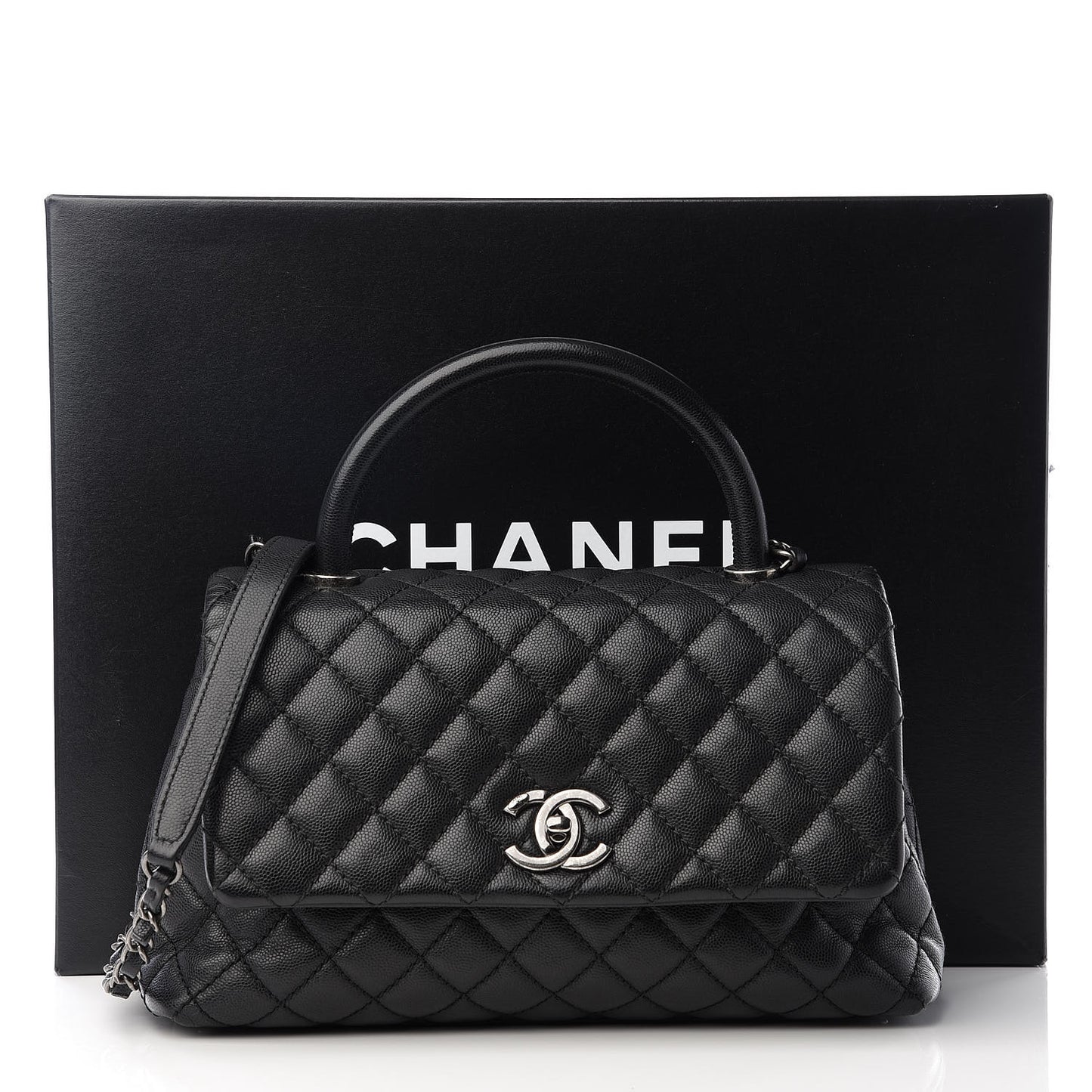Caviar Quilted Small Coco Handle Flap Black