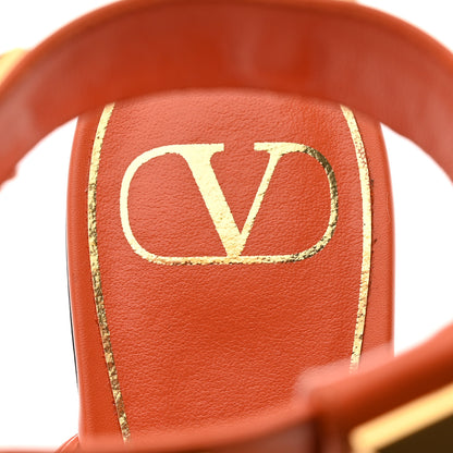 Valentino Garavani Calfskin Roman Stud Ankle Strap Flat Mules 38 Orange Zest 6 of 8