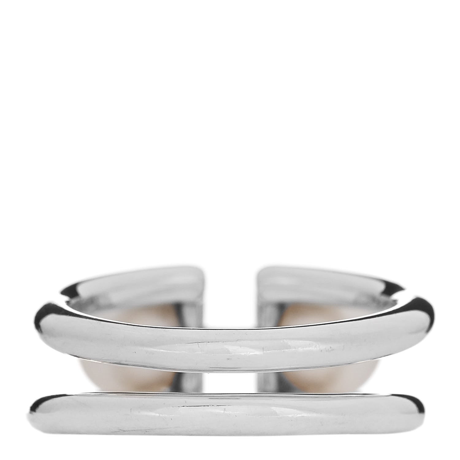 Tiffany Sterling Silver Pearl HardWear Double Pearl Ring 49 5 3 of 4