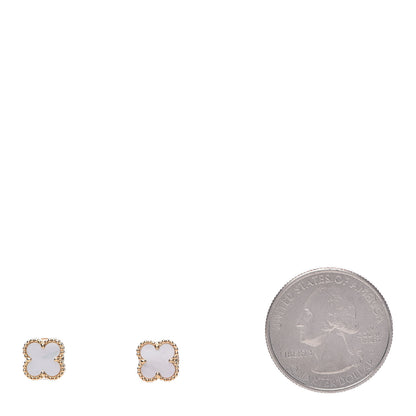 Van Cleef & Arpels 18K Yellow Gold Mother of Pearl Sweet Alhambra Earrings 2 of 6