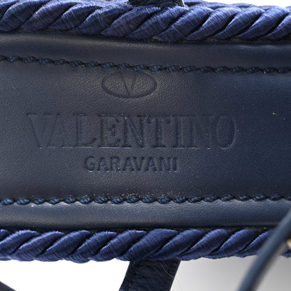 Valentino Garavani Calfskin Rockstud Torchon Espadrille 25/115mm Wedge Sandals 39 Pure Blue 6 of 12