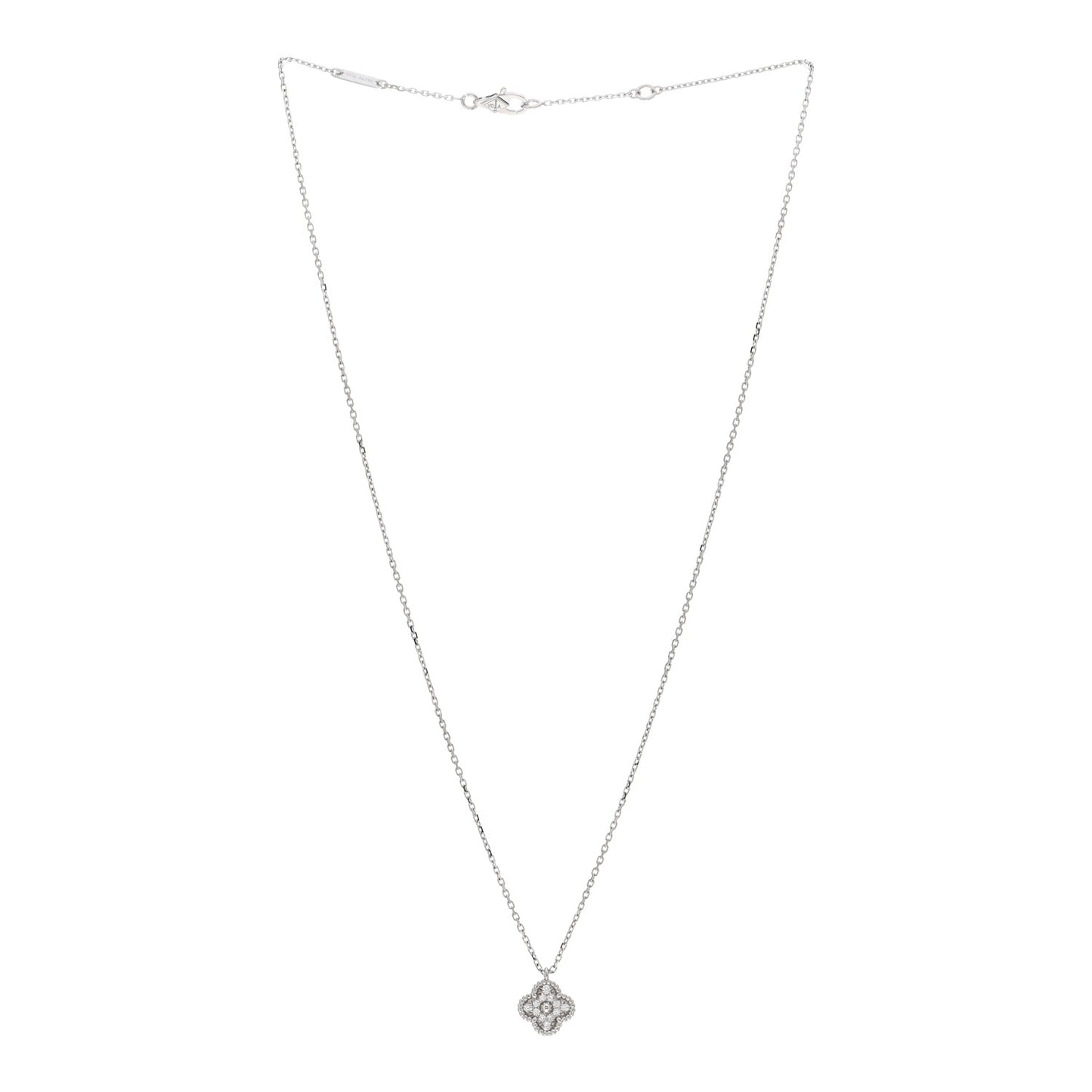 18K White Gold Diamond Sweet Alhambra Pendant Necklace