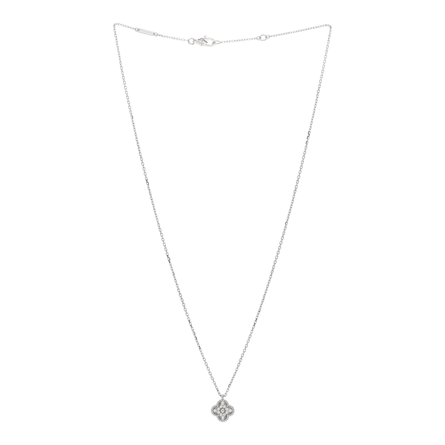 Van Cleef & Arpels 18K White Gold Diamond Sweet Alhambra Pendant Necklace 3 of 6