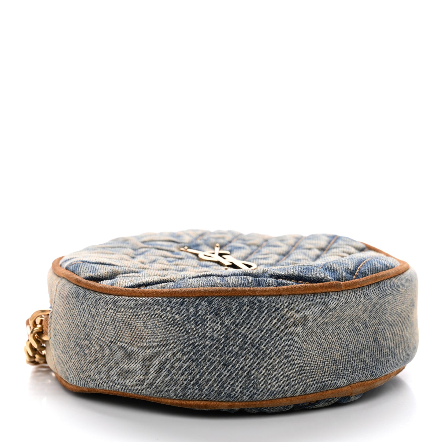 Denim Quilted Monogram Round Crossbody Bag Rodeo Blue