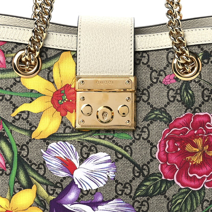 Gucci GG Supreme Monogram Flora Textured Calfskin Small Padlock Tote Beige Ebony Multicolor Mystic White 8 of 11