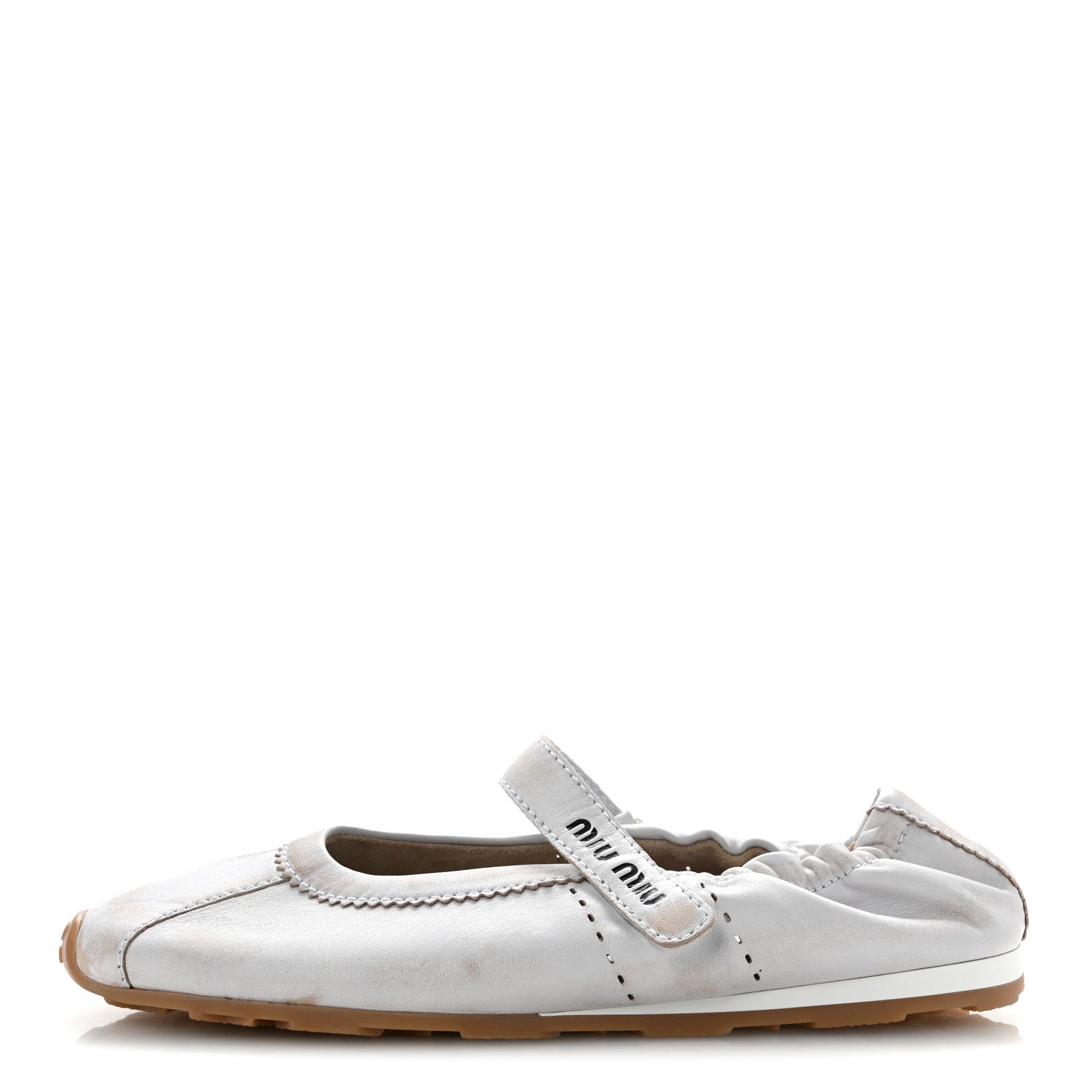 Miu Miu Bleached Nappa Womens Plume Mary Jane Ballerina Sneakers 37.5 Bianco 1 of 8
