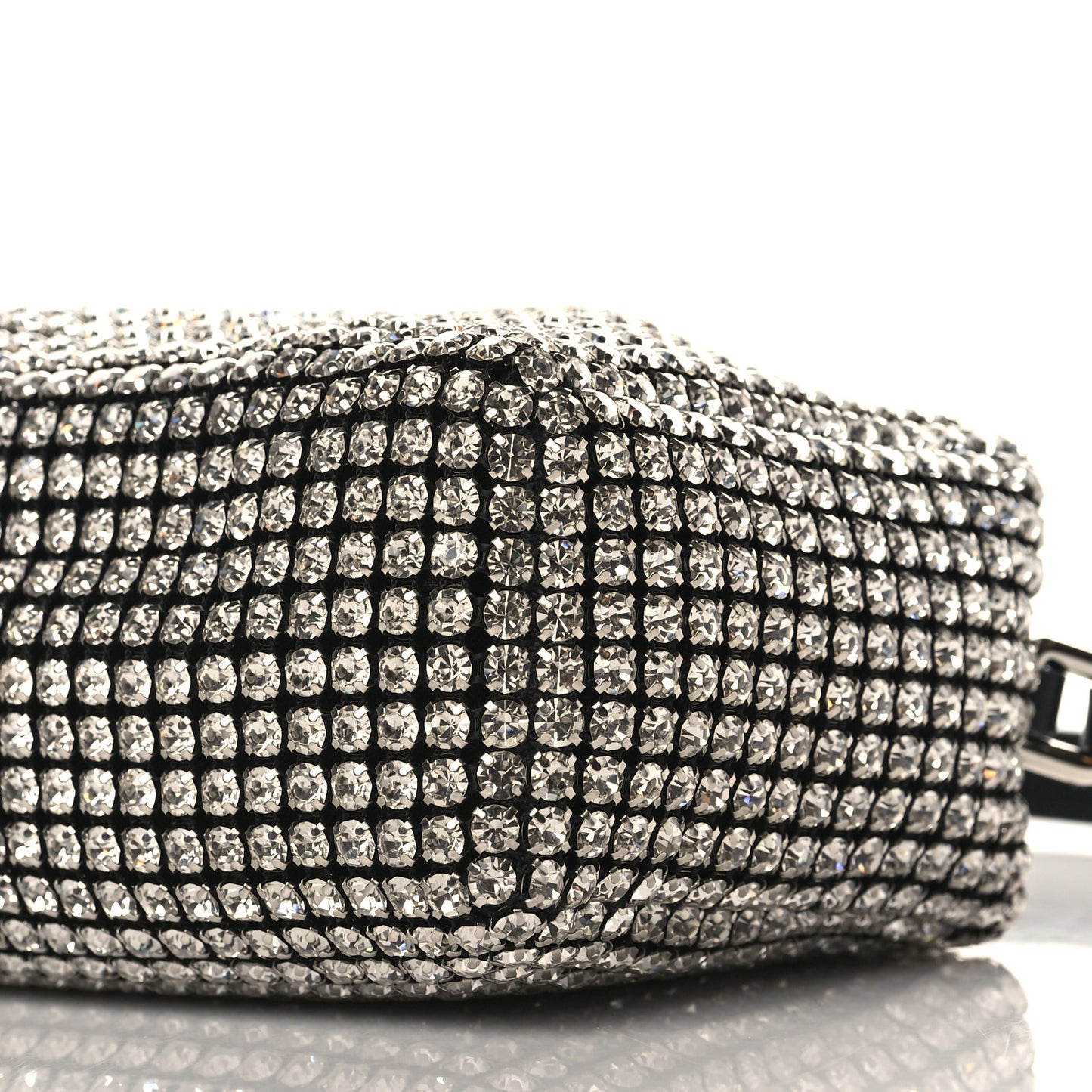 Mesh Crystal Rhinestone Mini Heiress Pouch Black Silver