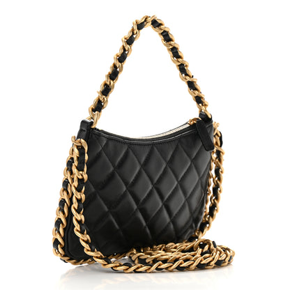 Chanel Lambskin Quilted Chain Around Top Handle Mini Bag Black 3 of 12