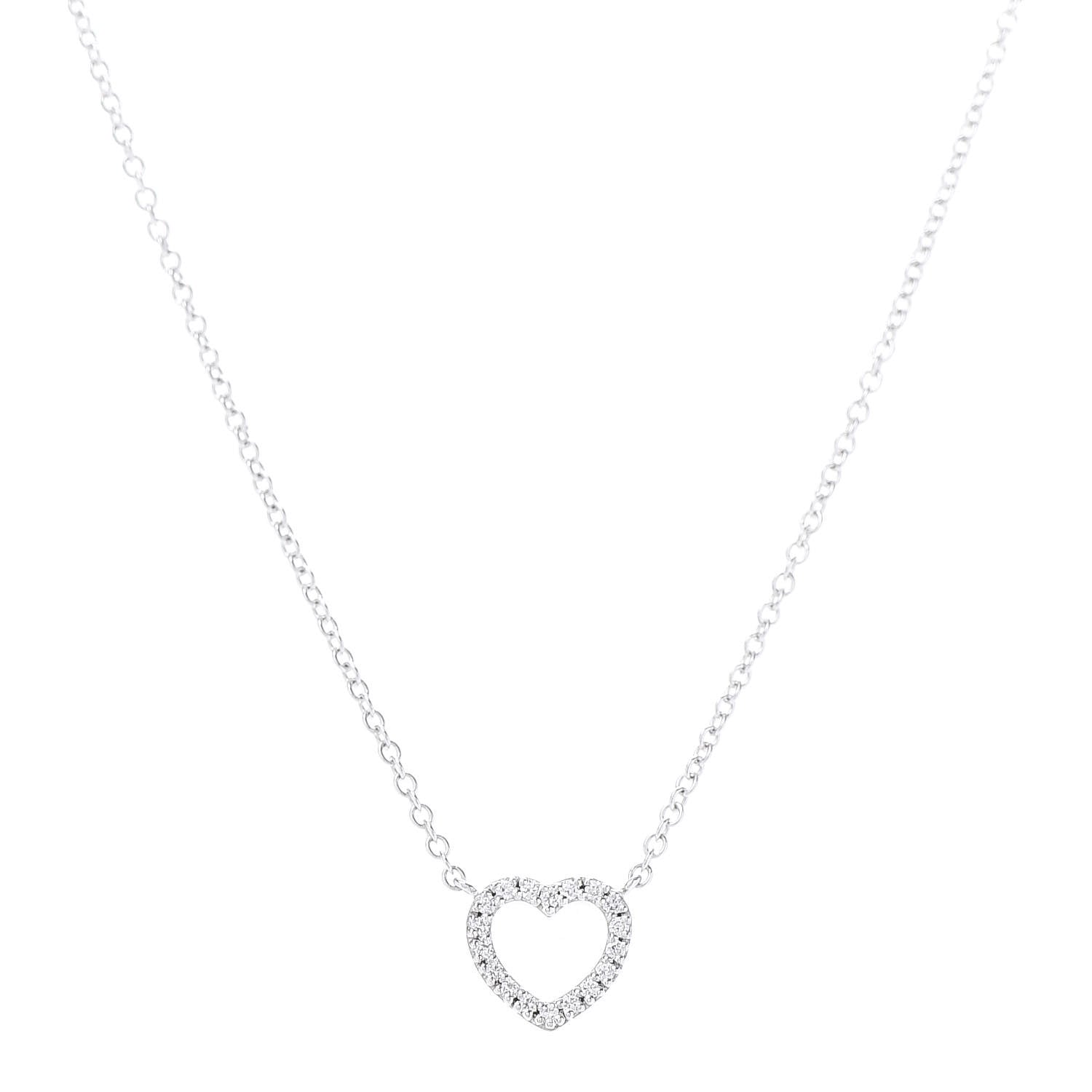 Tiffany 18K White Gold Diamond Metro Heart Pendant Necklace 1 of 6