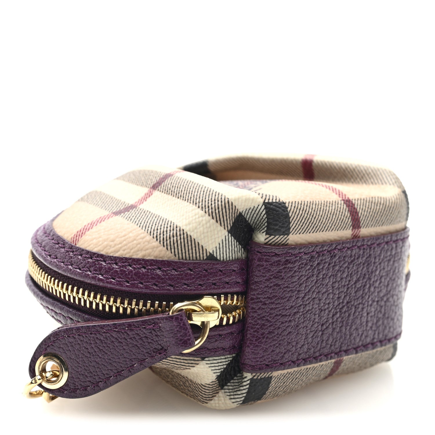 Burberry Haymarket Check Round Key Pouch Plum 4 of 7