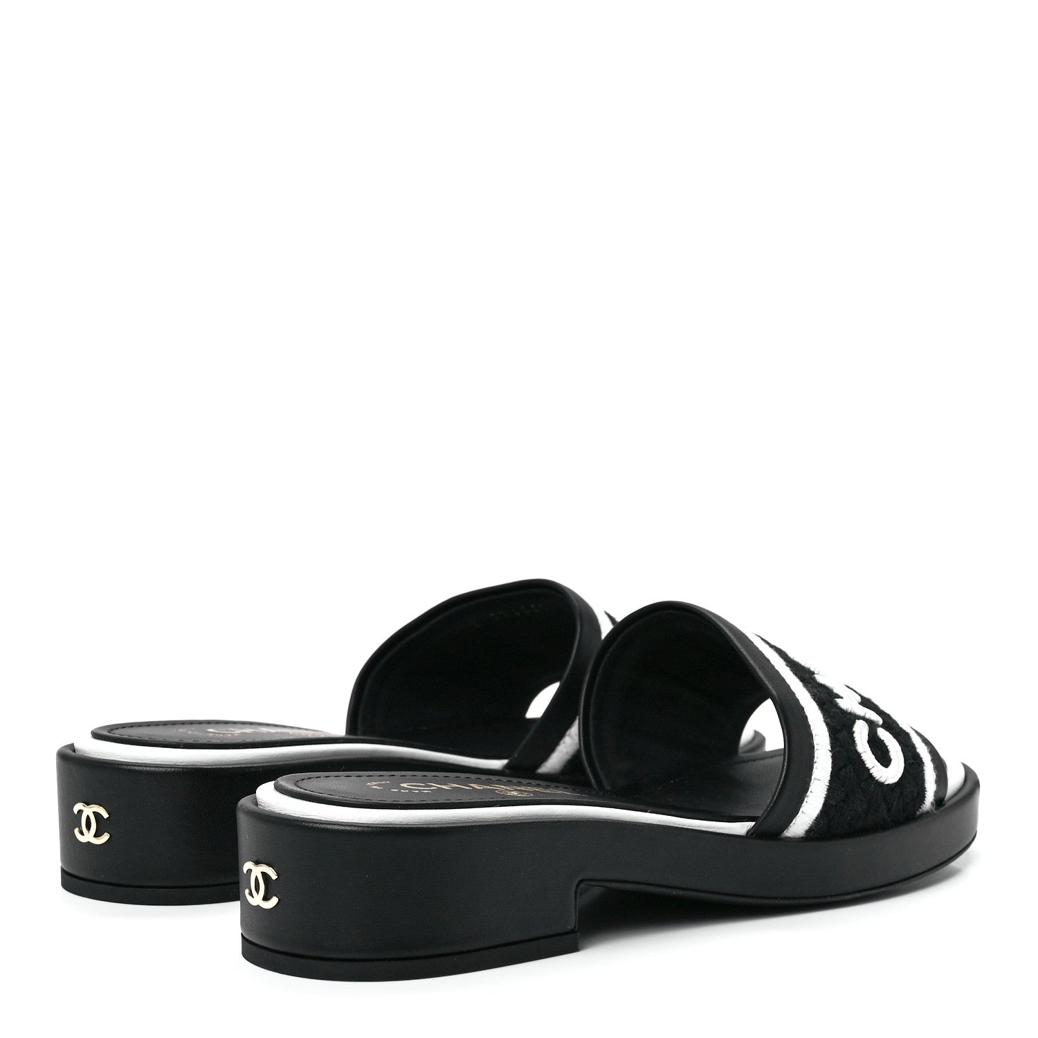 Chanel Lambskin Embroidered CC Mule Sandal 38 Black White 4 of 8