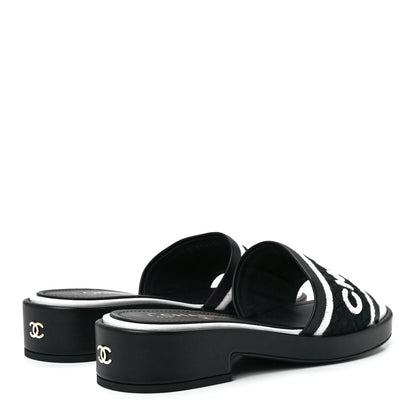 Chanel Lambskin Embroidered CC Mule Sandal 38 Black White 4 of 8
