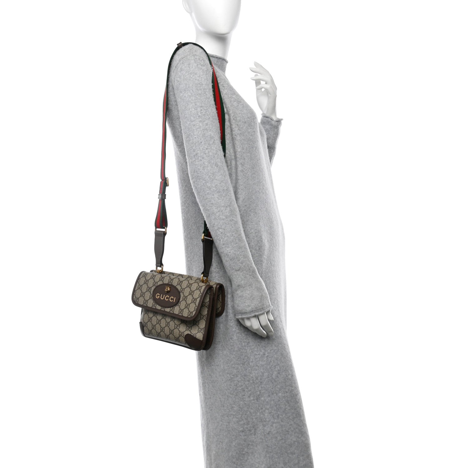Gucci GG Supreme Monogram Web Small Neo Vintage Double Flap Messenger Bag Beige New Acero 2 of 11