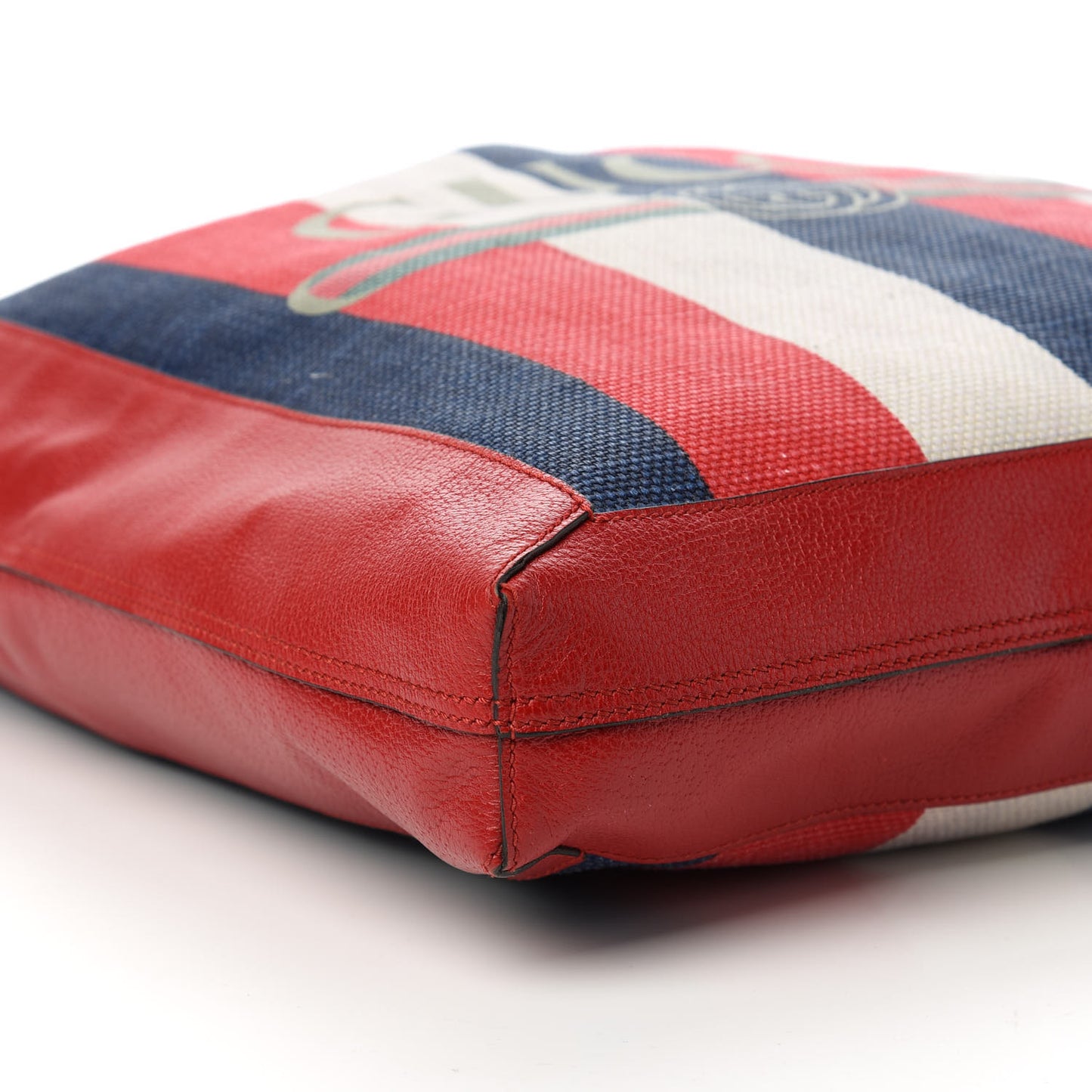 Canvas Calfskin Sylvie Stripe Logo Mens Tote Red White Blue