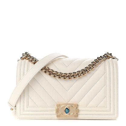 Chanel Caviar Chevron Quilted Medium Boy Flap White 1 of 11