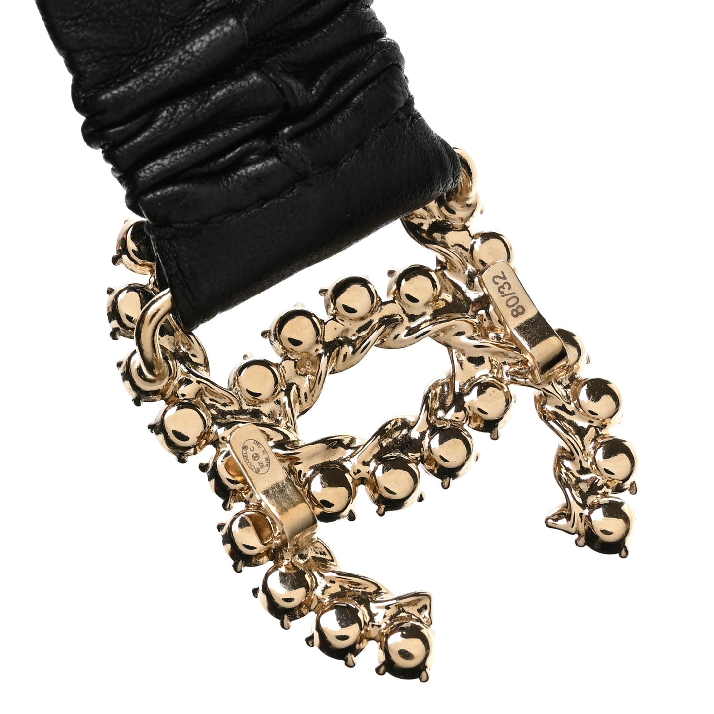 Calfskin Strass Ruched Rope CC Belt 80 32 Black