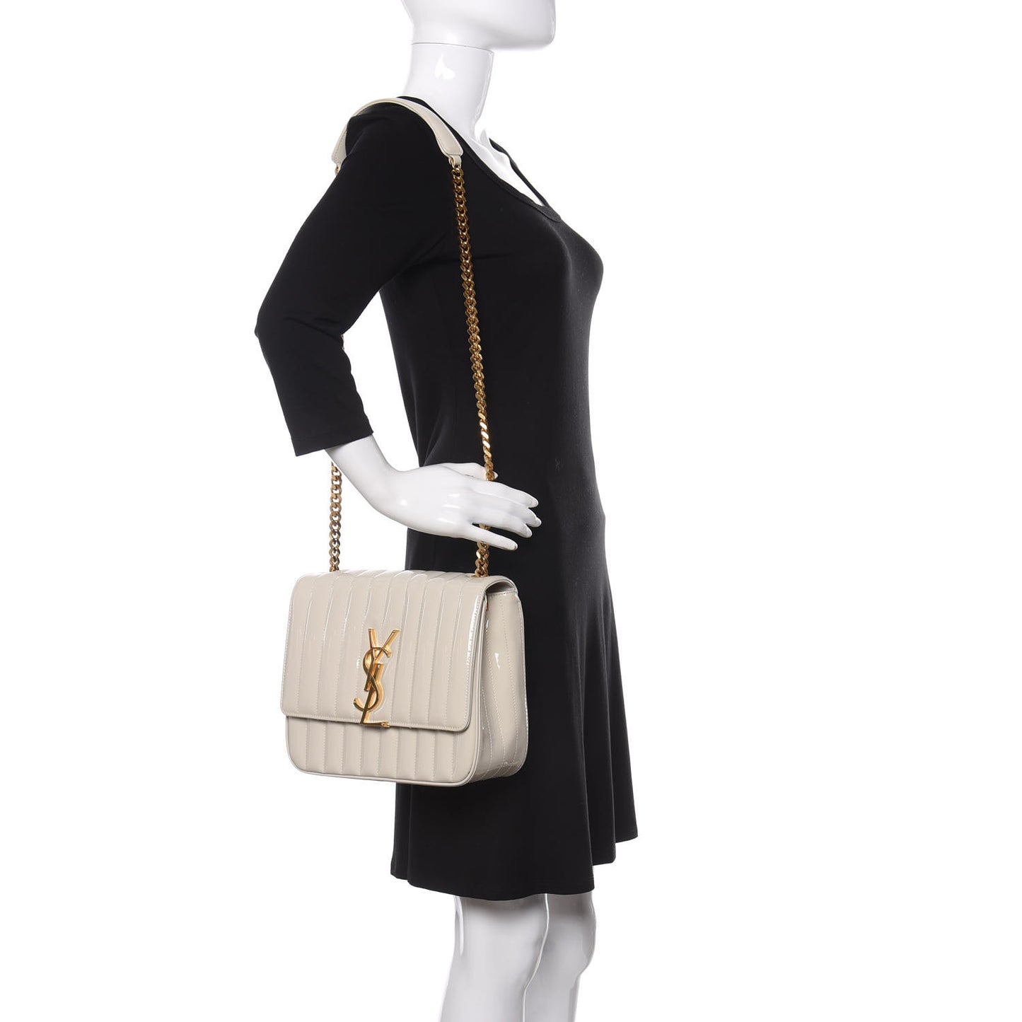 Patent Matelasse Monogram Large Vicky Chain Bag White