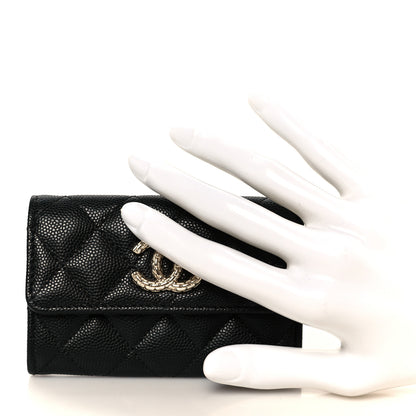 Chanel Caviar Quilted Chain CC Quilted Compact Flap Card Holder Black 2 of 9
