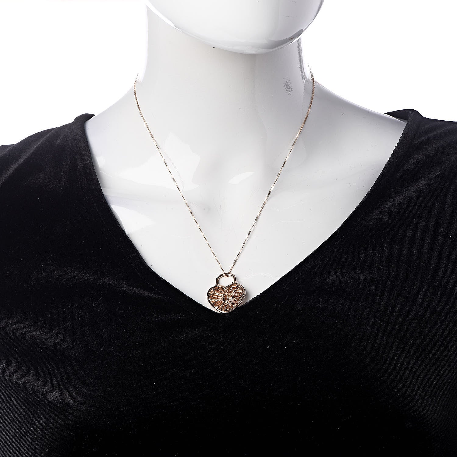 Tiffany 18K Rose Gold Filigree Heart Key Pendant Necklace 2 of 6