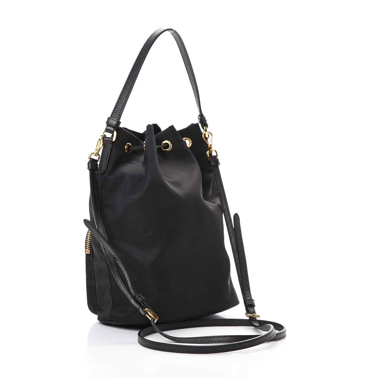Saffiano Tessuto Nylon Mini Bucket Crossbody Bag Black