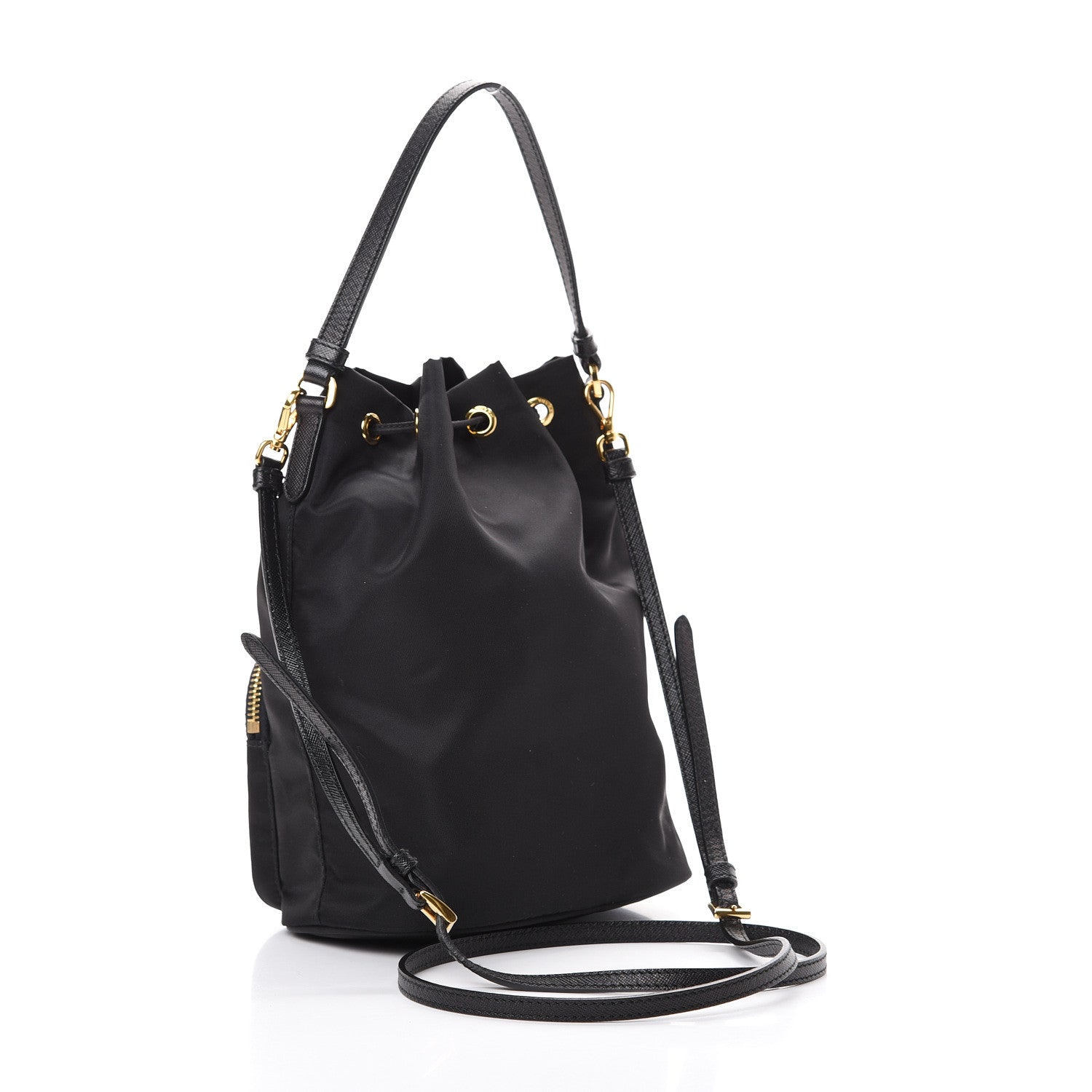 Prada Saffiano Tessuto Nylon Mini Bucket Crossbody Bag Black 2 of 11