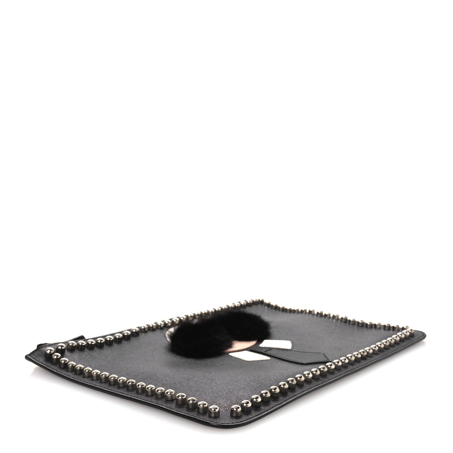 Fendi Vitello Elite Flamingo Mink Karlito Studded Pouch Black White Plaster 4 of 7