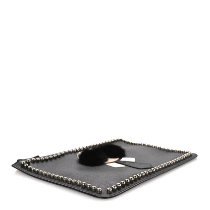 Fendi Vitello Elite Flamingo Mink Karlito Studded Pouch Black White Plaster 4 of 7