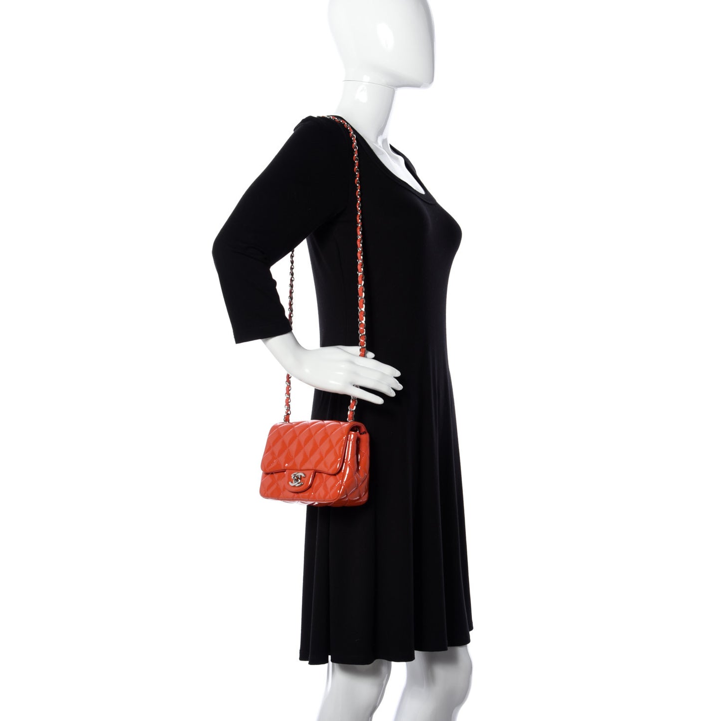 Patent Quilted Mini Square Flap Orange