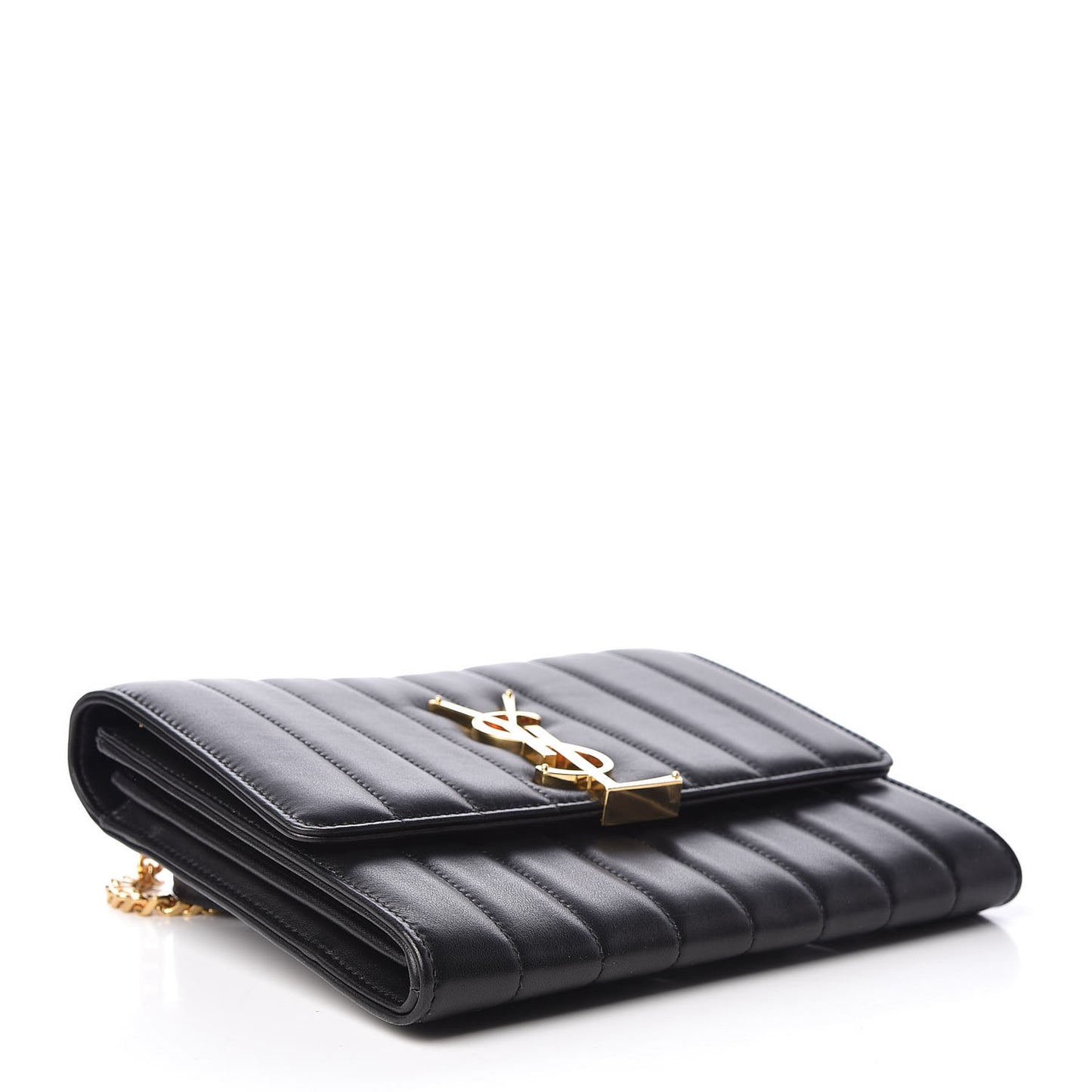 Lambskin Matelasse Monogram Vicky Chain Wallet Black