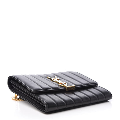 Saint Laurent Lambskin Matelasse Monogram Vicky Chain Wallet Black 4 of 10