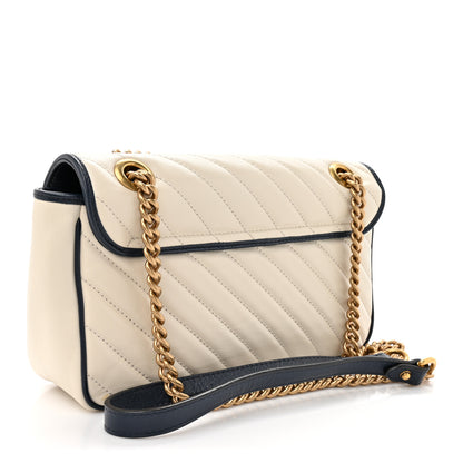 Gucci Vintage Effect Calfskin Matelasse Diagonal Small Torchon GG Marmont Shoulder Bag Mystic White Blue Agata 3 of 12