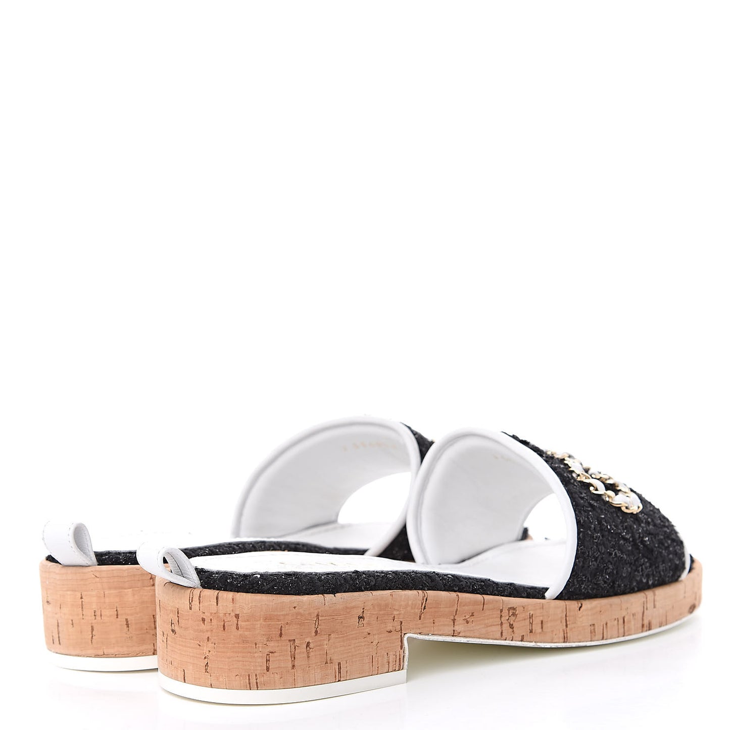 Tweed Cork CC Chain Mule Sandal 39 Black