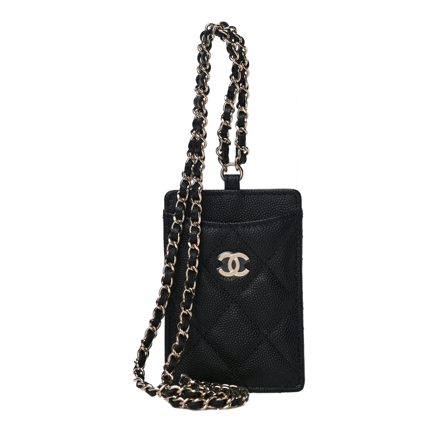 Caviar Quilted Card Holder On Chain Black
