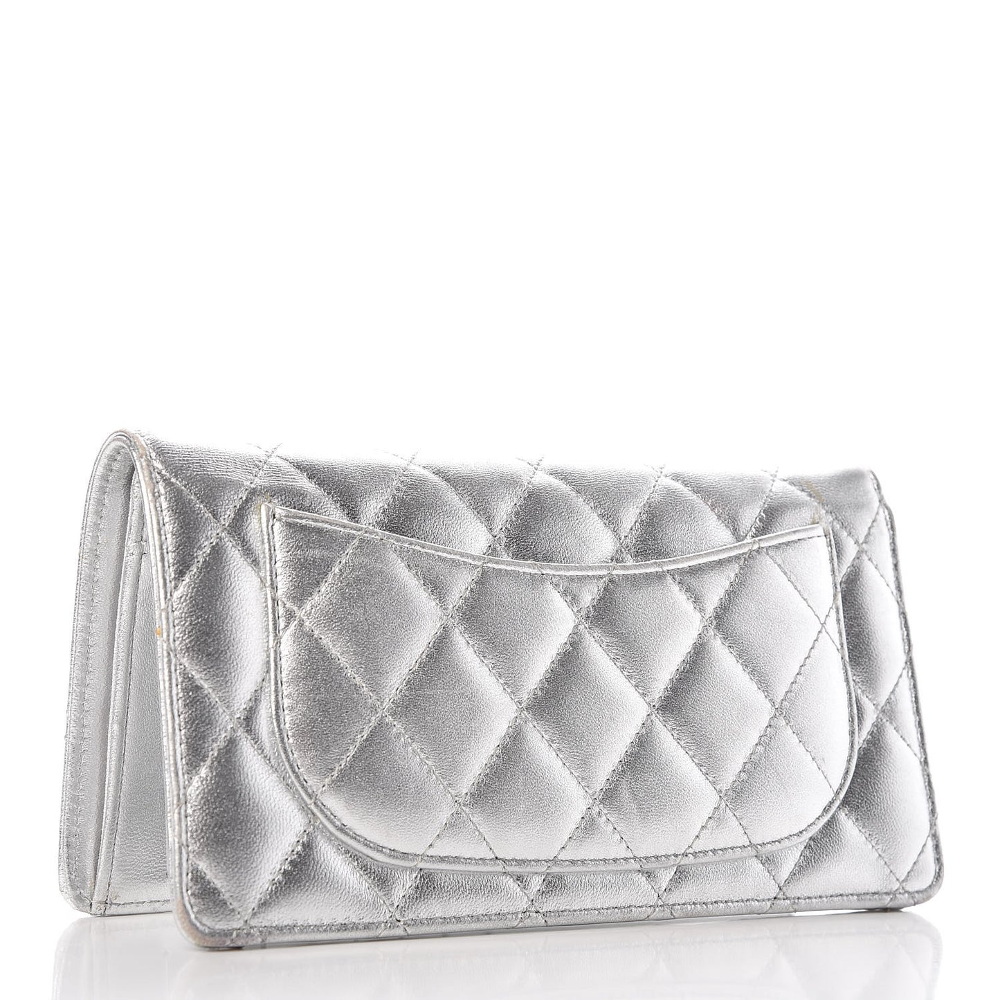 Metallic Lambskin Quilted Yen Wallet Silver