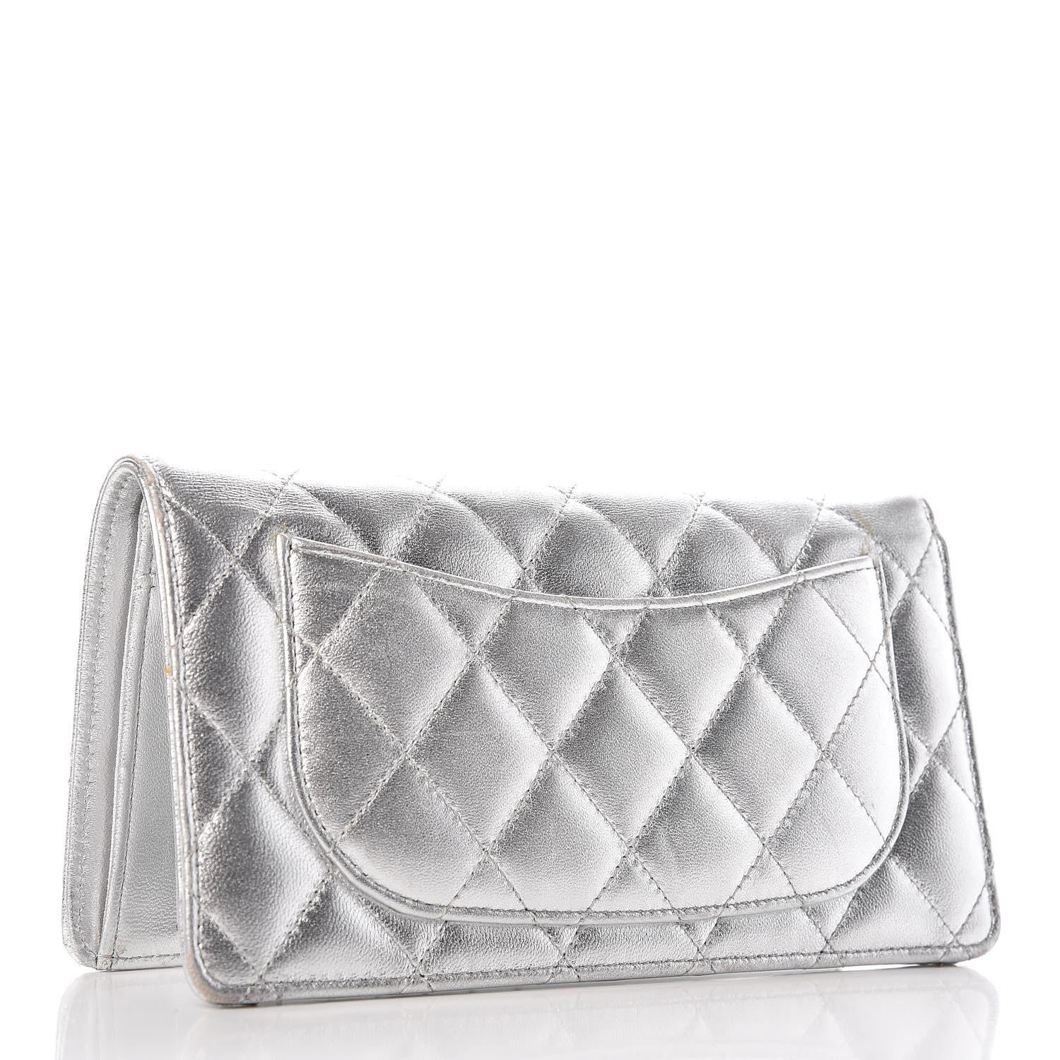 Chanel Metallic Lambskin Quilted Yen Wallet Silver 3 of 19