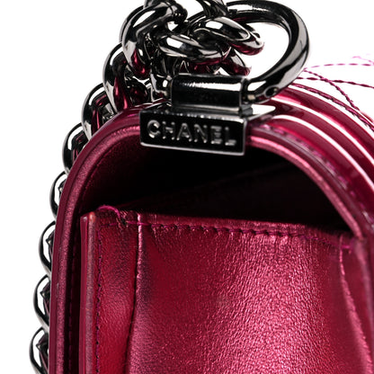 Chanel Metallic Patent Quilted New Medium Boy Flap Fuchsia 10 of 19