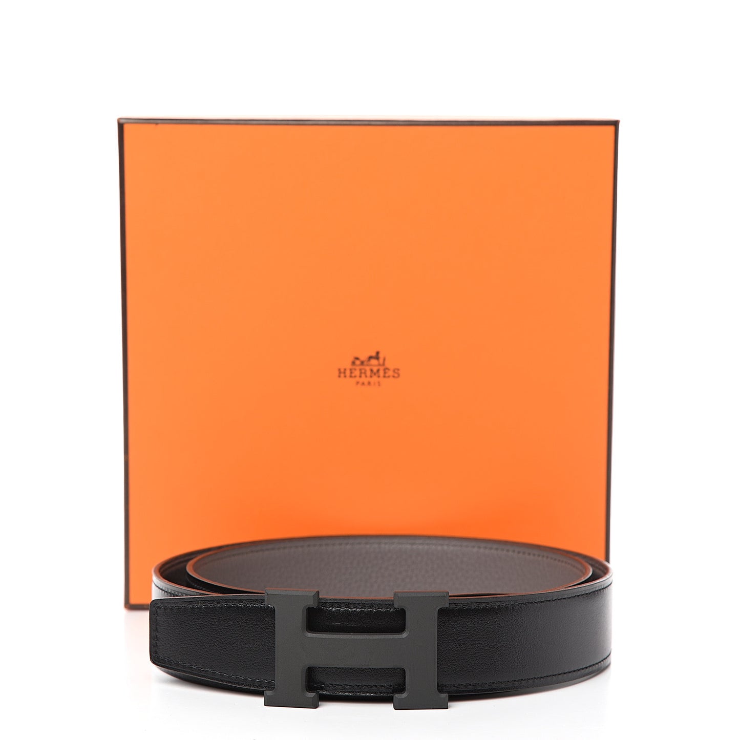 Box Taurillon Clemence 32mm H Belt 95 Black Etain
